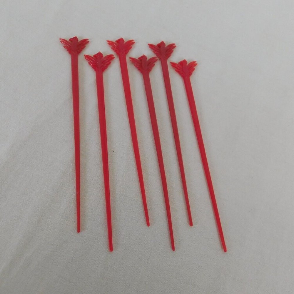 6 Red Bird Thunderbird Logo Swizzle Stick Vintage Mid Century Mascot Cocktail